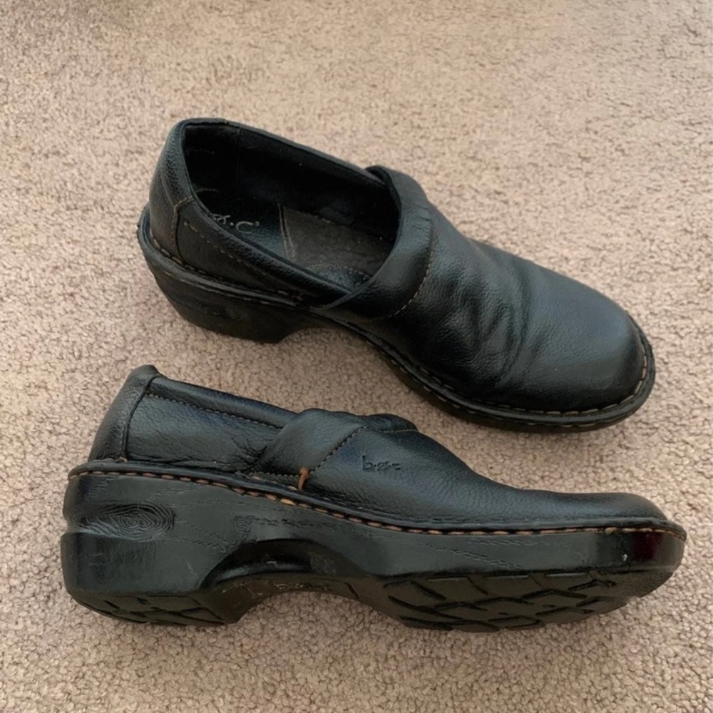 BOC Born Concept Black Leather Clogs
